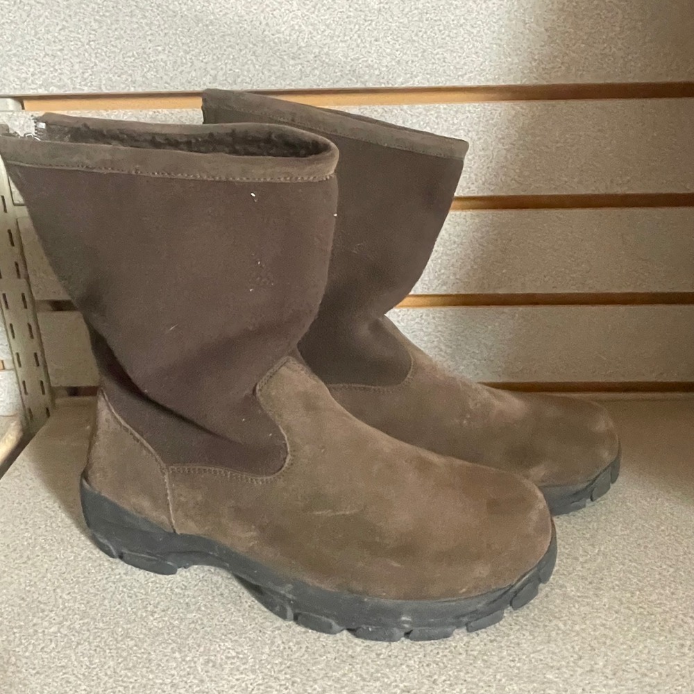 Lands‎ End Womens Brown Suede Faux Fur Lined Winter Boots Rear Zip 9M 3160-6433